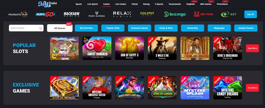 examples of casino game library at mystake casino