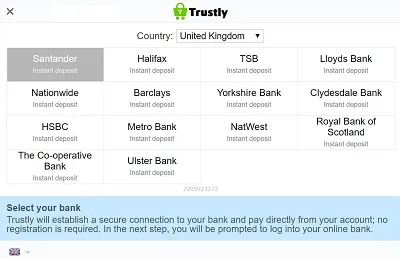 Trustly system interface used for instant deposits