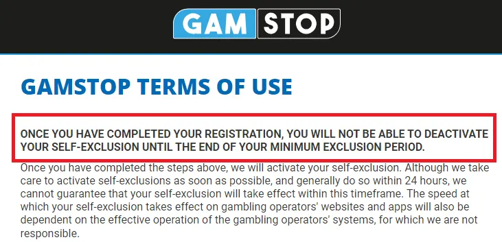 cancel gamstop terms and conditions