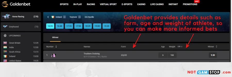 goldenbet horse racing page